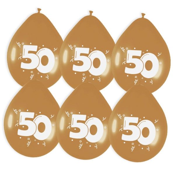Goldene Luftballons, bedruckt mit der Zahl "50"