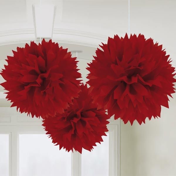 Rote Pompon-Deko, 3er Pack, fluffige Raumdekoration, 40,64cm, Muttertag, Valentinstag, Liebesthema