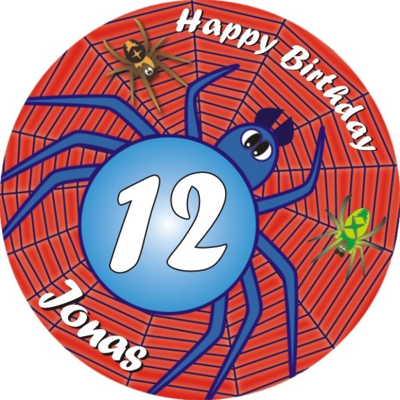 Spinne Tortenaufleger Geburtstag mit Name und Alter – rund