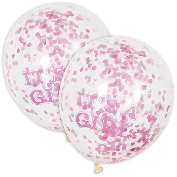 Konfetti-Ballons "It's a Girl", transparent/rosa, 6 Stk  48cm