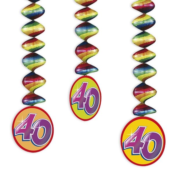 Rotor-Spiralen, Zahl "40", Regenbogen-Farben, 3 Stück