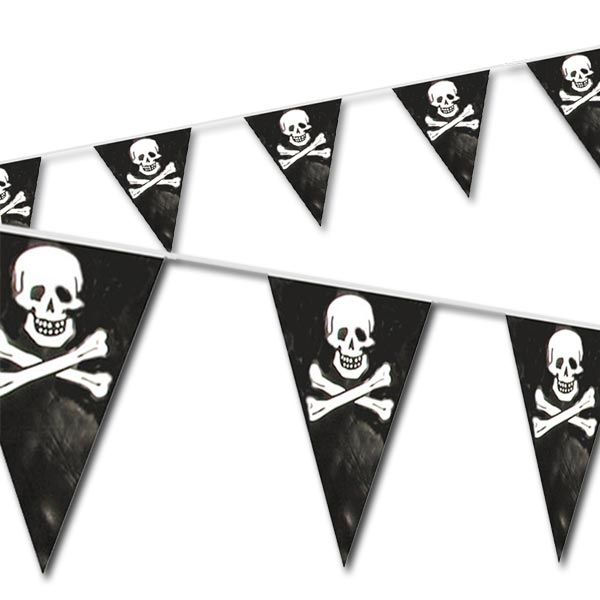 Totenkopf-Wimpelkette schwarz 10m als Piratenparty Deko, aus Folie