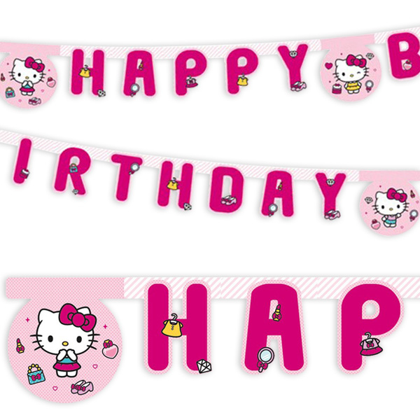 Hello Kitty Buchstabenkette, "Happy Birthday", 2m, Pappe