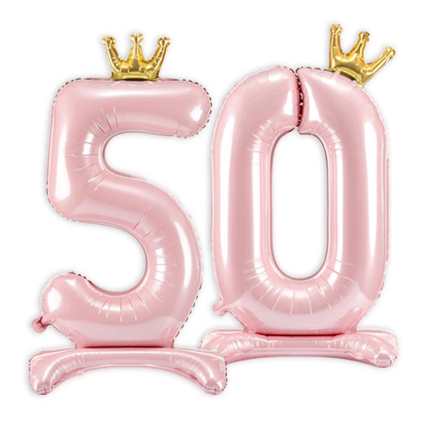 Stehende Ballons, Zahl 50 mit Krönchen, rosa, 84cm hoch