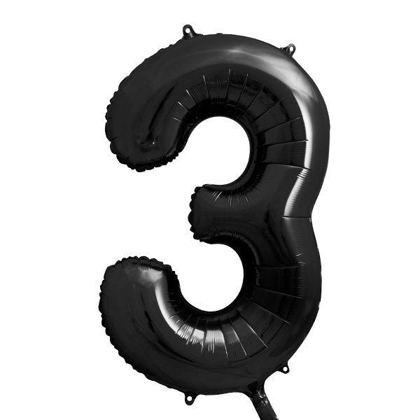 XXL Zahlenballon, Ziffer 3 in schwarz, 86cm hoch
