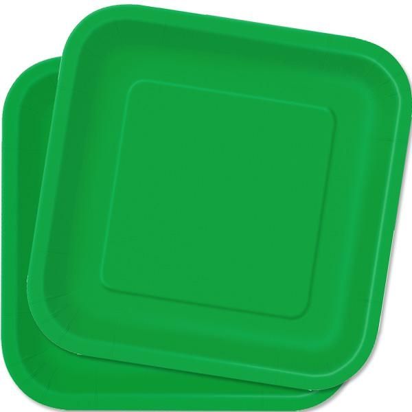 Eckige Teller smaragdgrün 14 Stück quadratische Partyteller, Pappe,23cm