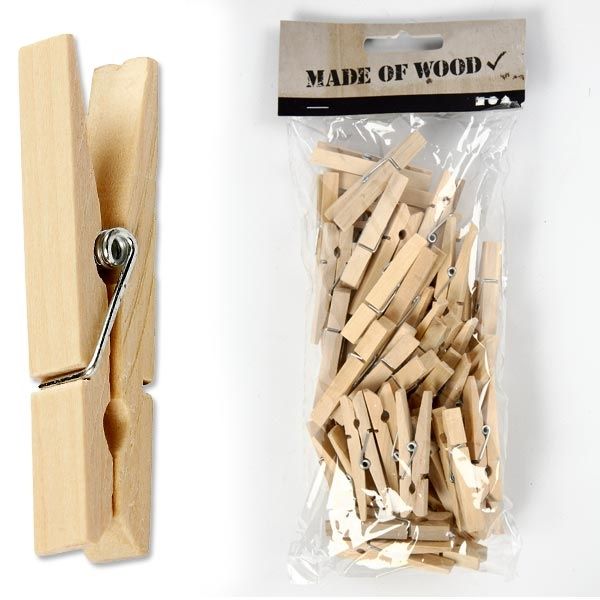 Holzklammern aus Birke, 50 Stück, 4,8cm x 1cm, zum Beispiel zum Basteln und Bemalen
