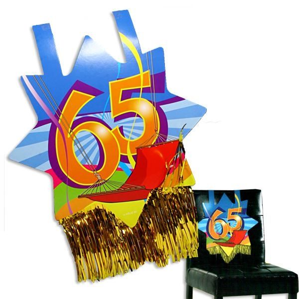 Stuhldeko zum 65. Geburtstag, ca. 31x71 cm, mit Goldfransen