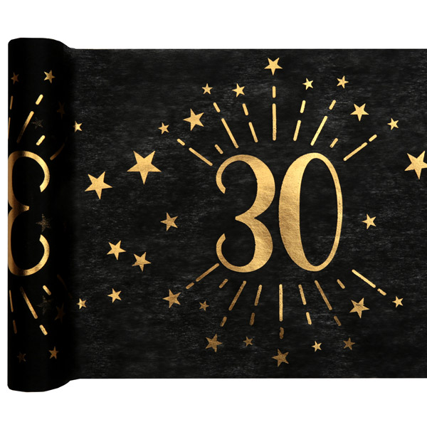 Tischläufer "30" in schwarz-gold aus Polyester, 5m x 30cm