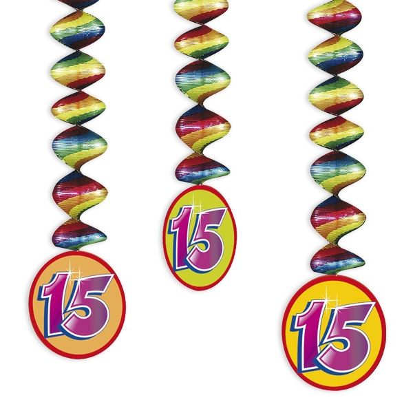 Rotor-Spiralen, Zahl "15", Regenbogen-Farben, 3 Stück