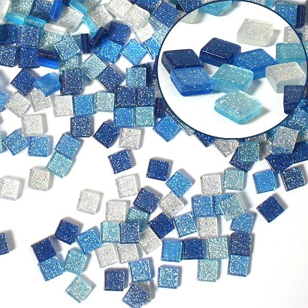 Mosaiksteine, 700 Stück, 5x5mm GLITTER MIX - blau