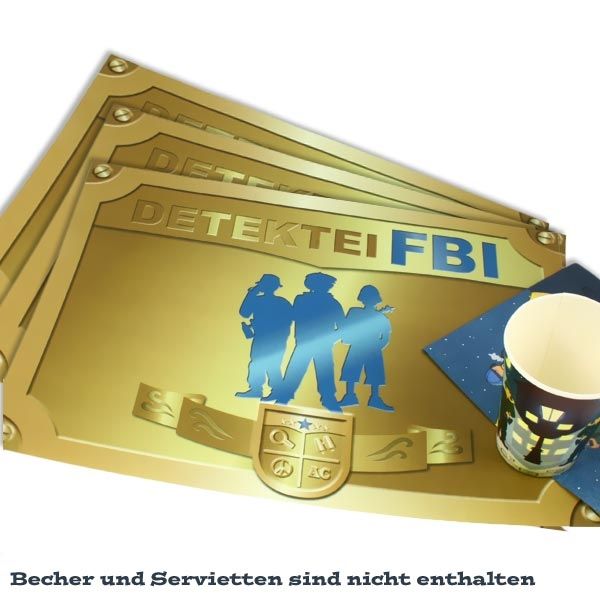 Detektiv Platzdeckchen im 6er Pack mit Aufdruck "Detektei FBI", Papier