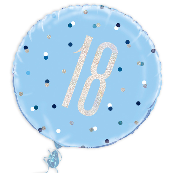 Folienballon rund +Zahl 18, prismat. blau, 35cm