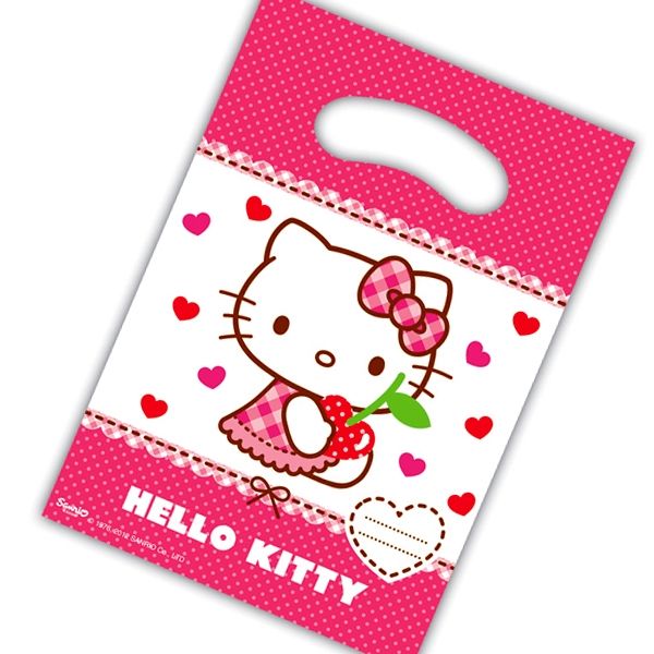 Hello Kitty Herz Mitgebselbeutel, bedruckte Folie, 16,5x23cm, 6er Pack