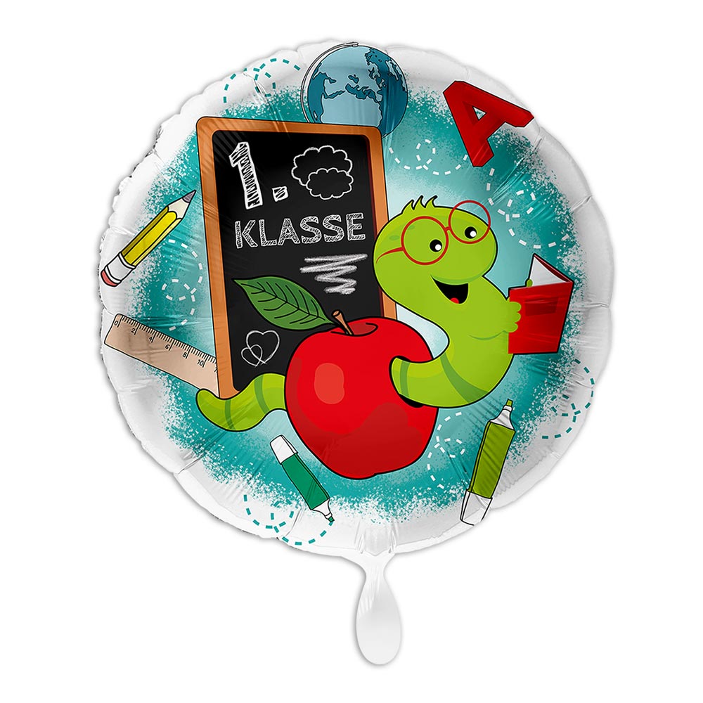 1. Klasse , Motiv Bücherwurm, Heliumballon rund Ø 34 cm  - Onlineshop Geburtstagsfee