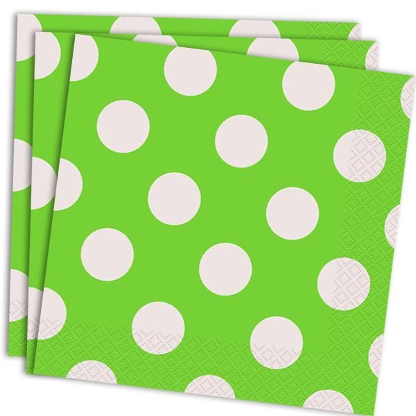 gepunktete Servietten in Grün mit weißen Punkten, 16er Pack, 33 cm