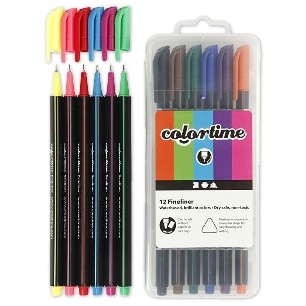 Fineliner Stifte-Set von Colortime, 12er Pack mit Spitzenstärke 5 mm