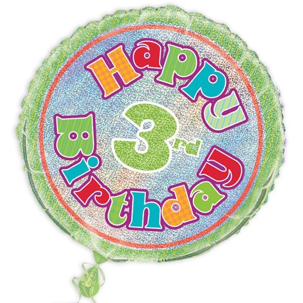 Folienballon "Happy 3rd Birthday", prismatisch, Ø 45cm