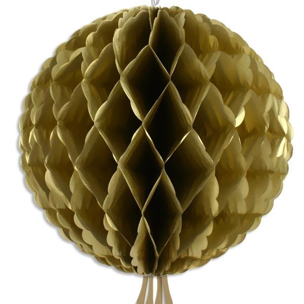 Wabenball golden mit Schnur zum Befestigen, aus Papier, 30cm