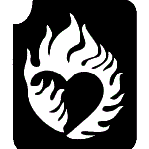 Herz in Flammen XL Tattooschablone f. Verliebte 8x6,5cm, selbstklebend
