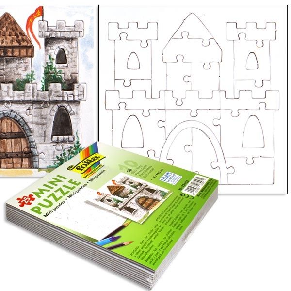 Tolle Schloss-Puzzle im 10er Pack, 14x14,5cm, weiss, zum Anmalen, zum Kindergeburtstag