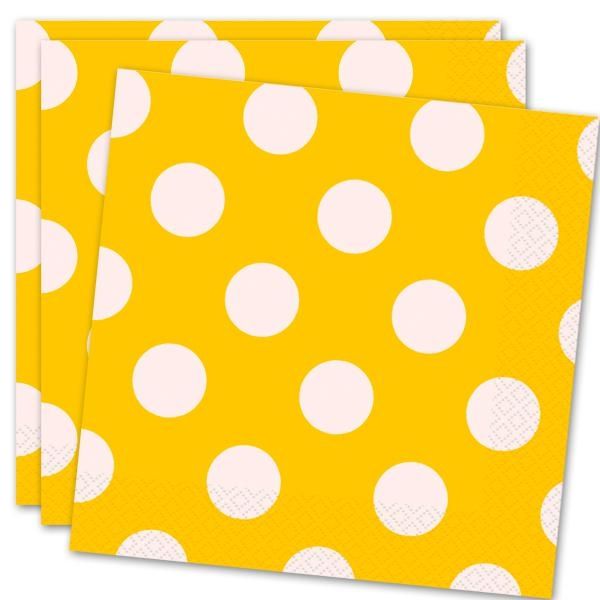 Gelbe Servietten mit weißen Punkten im 16er Pack, zweilagig, 33 cm