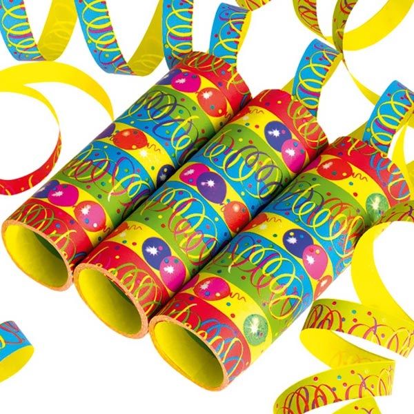 Luftschlangen bunt, 3 Rollen mit je 9&nbsp;Papierschlagen im Ballon-Design