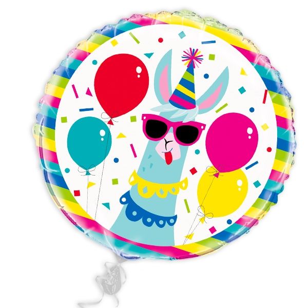 Lama Heliumballon rund, Ballon mit witzigem Party-Motiv, 45cm, 1 Stück