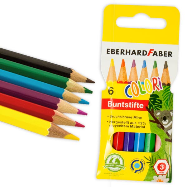 Buntstifte Mini, 8,5cm, 6 kleine Malstifte für Kinder, kräftige Farben