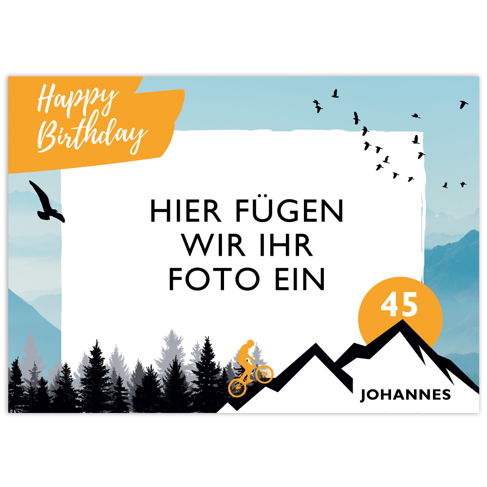 Tortenbild „Mountain Bike“ Zum Geburtstag Name + Alter, eckig, essbar