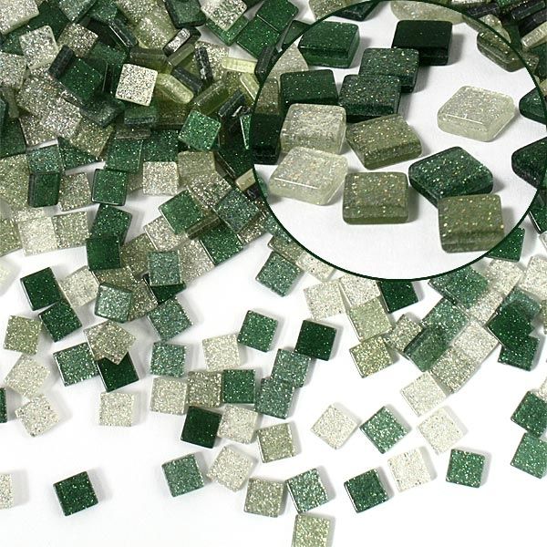 Mosaiksteine, 700 Stück, 5x5mm GLITTER MIX - grün