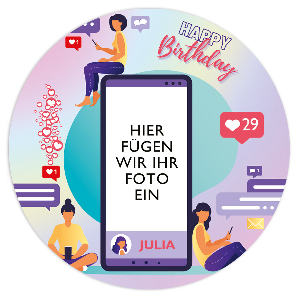 Tortenaufleger Foto „Smartphone Nerds“ Geburtstag Name + Alter, rund, essbar