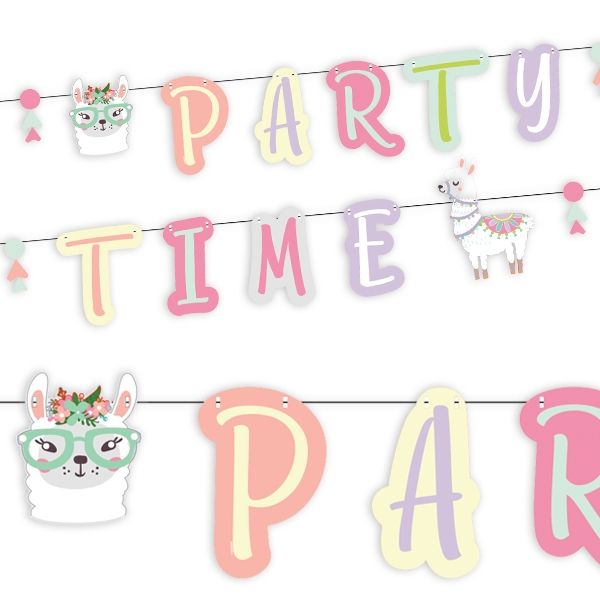 Partykette Lama mit Buchstaben PARTY TIME, 2,4m Hängedeko Pappe