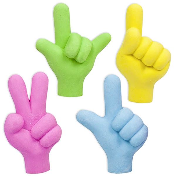 Hände Radierer 2er Set, bekannte Fingersymbole als Radiergummis