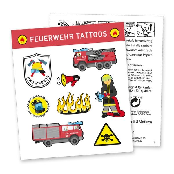 Tattoobogen "Feuerwehr" mit 8 Tattoos