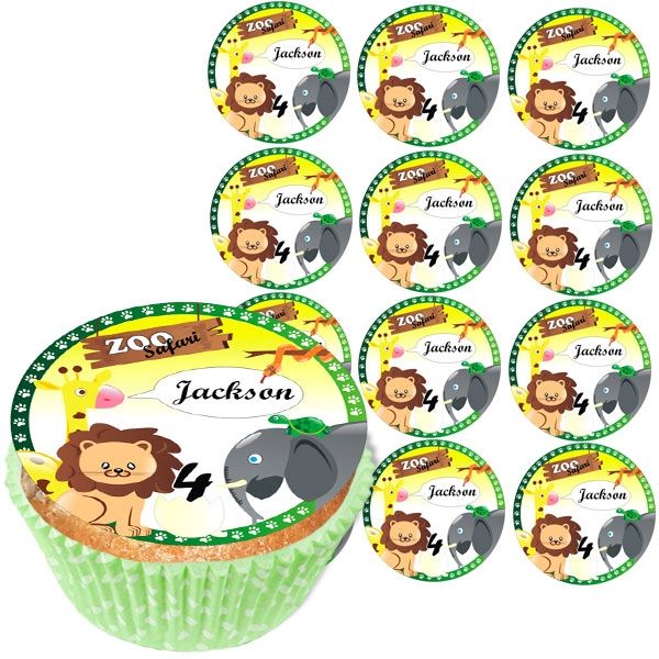 Personalisierte Muffinaufleger, 12 Stück, Zoo Safari, d= 5cm