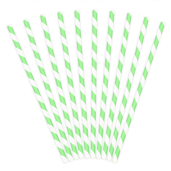 10 Papiertrinkhalme, mintgrün-weiß gestreift, 19,5cm