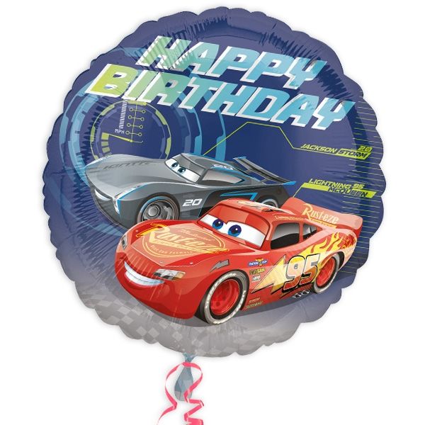 Cars 3 runder Folienballon für Carsparty mit Happy Birthday, 34cm