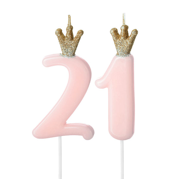 Zahlenkerzen-Set zum 21. Geburtstag in rosa