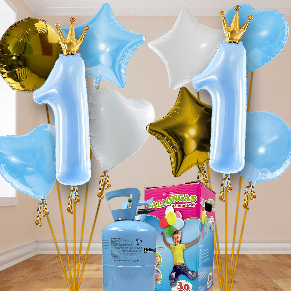 1. Geburtstag Heliumballon Set Jungen mit 10 Folienballons inkl. Heliumgas