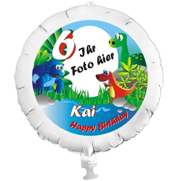 Fotoballon Dinosaurier als Geschenkballon für Dinoparty zum Kindergeburtstag