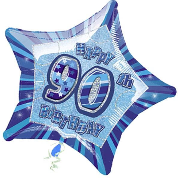 Folienballon sternförmig +Zahl 90, blau, 45cm, für Helium