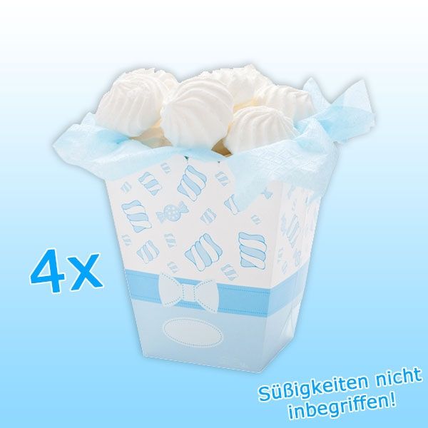 Snack-Box, hellblau, 4 Stück, 15cm, Popcorntüten ohne Inhalt, Papier