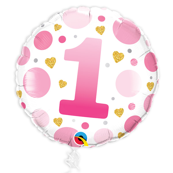 Folienballon mit Zahl 1 in Pink, zum 1. Geburtstag Mädchen