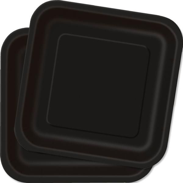 Teller schwarz eckig 23 cm 14 Stk., schwarze Einwegteller aus Pappe