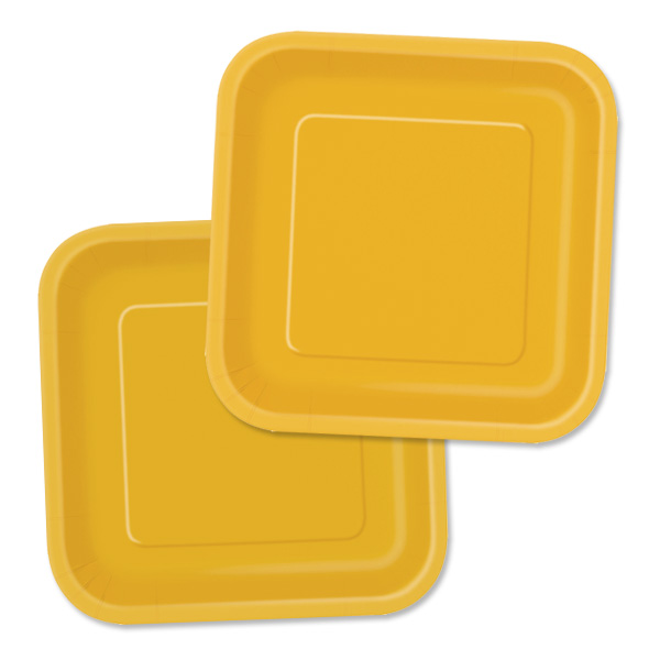 Eckige Partyteller in Gelb, 16 Stück, Pappteller mit runden Ecken, 18 cm