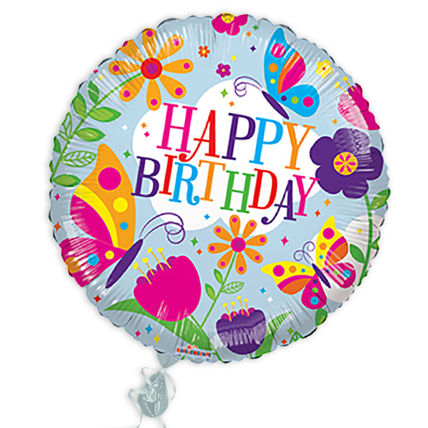 Folienballon "Happy Birthday" mit Schmetterlingsmotiv
