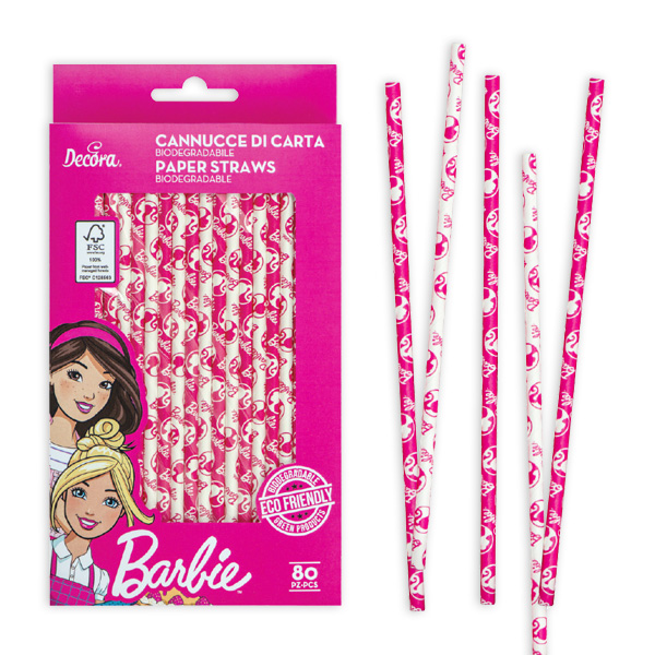 Barbie Papiertrinkhalme, 80er Pack, 21cm