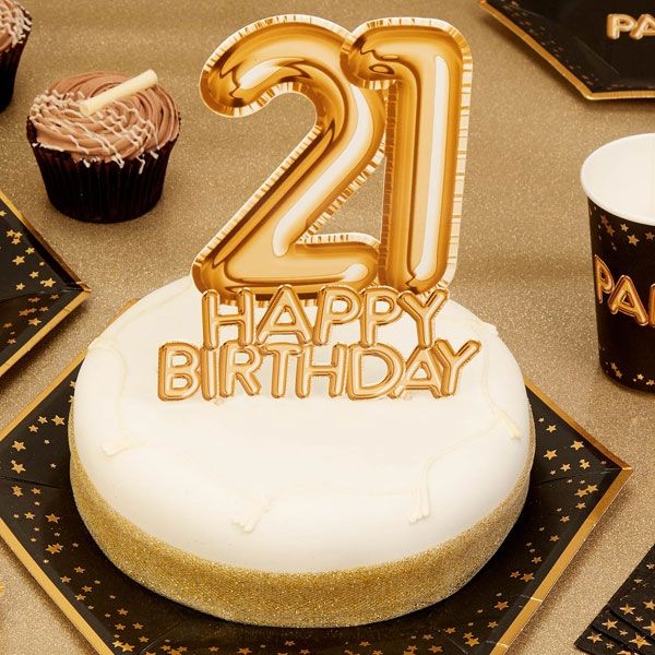 Cake Topper "21. Happy Birthday", Gold