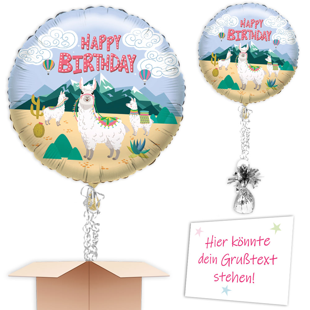 Lama Ballon gefüllt zum Geburtstag mit der Post verschicken + Karte
